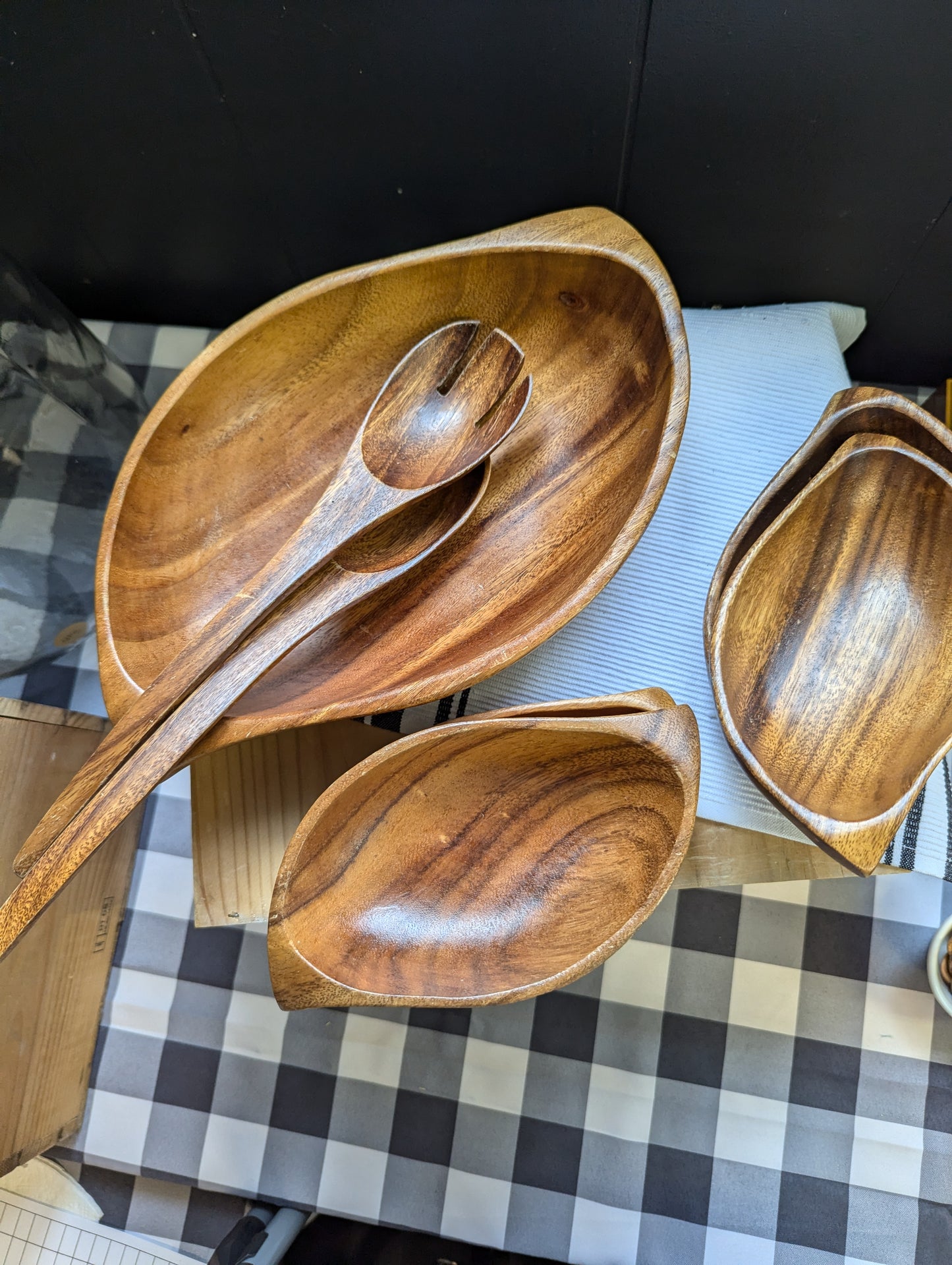 Salad Bowl with Serving Tools and Four Individual Serving Bowls