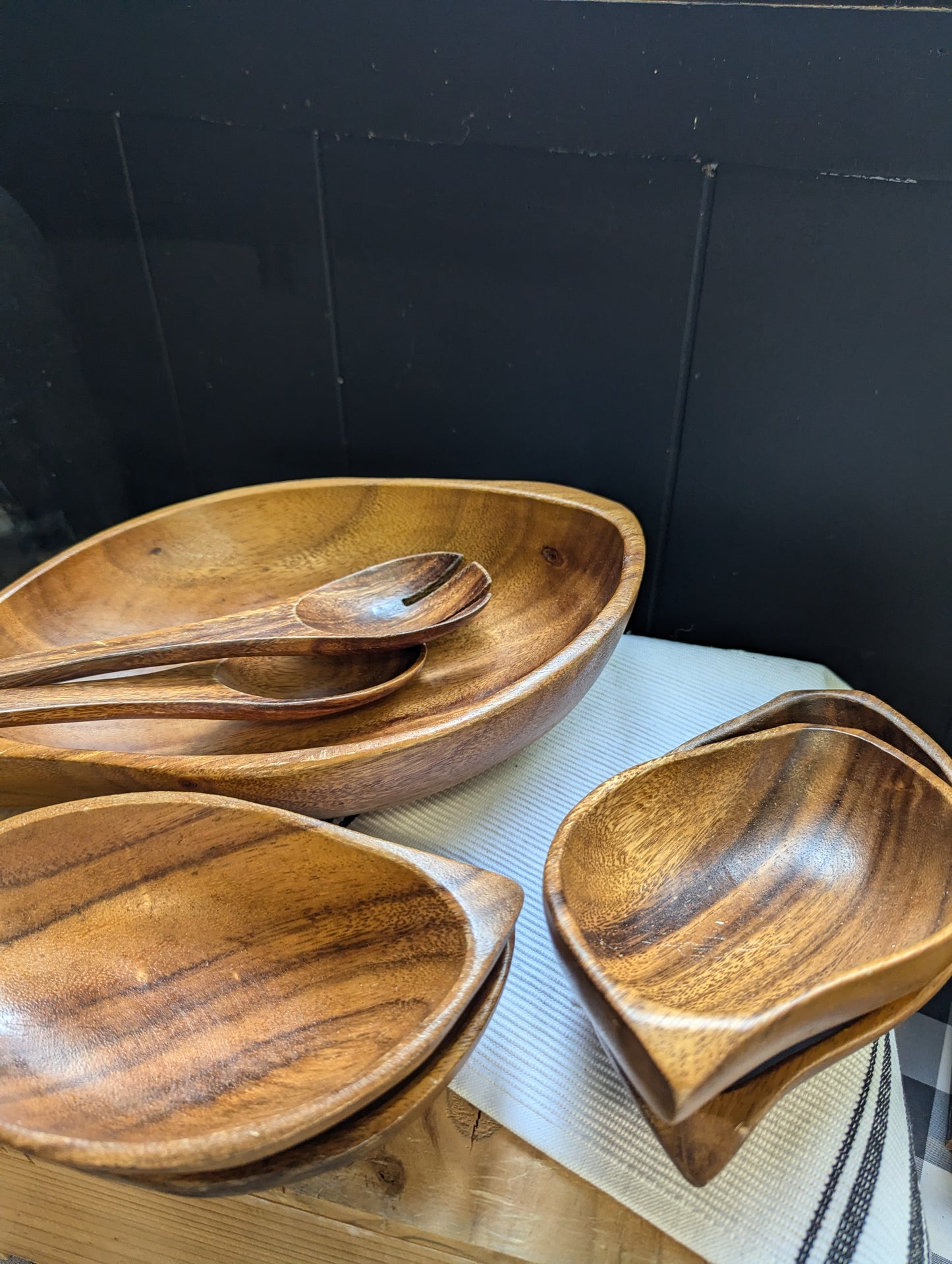 Salad Bowl with Serving Tools and Four Individual Serving Bowls