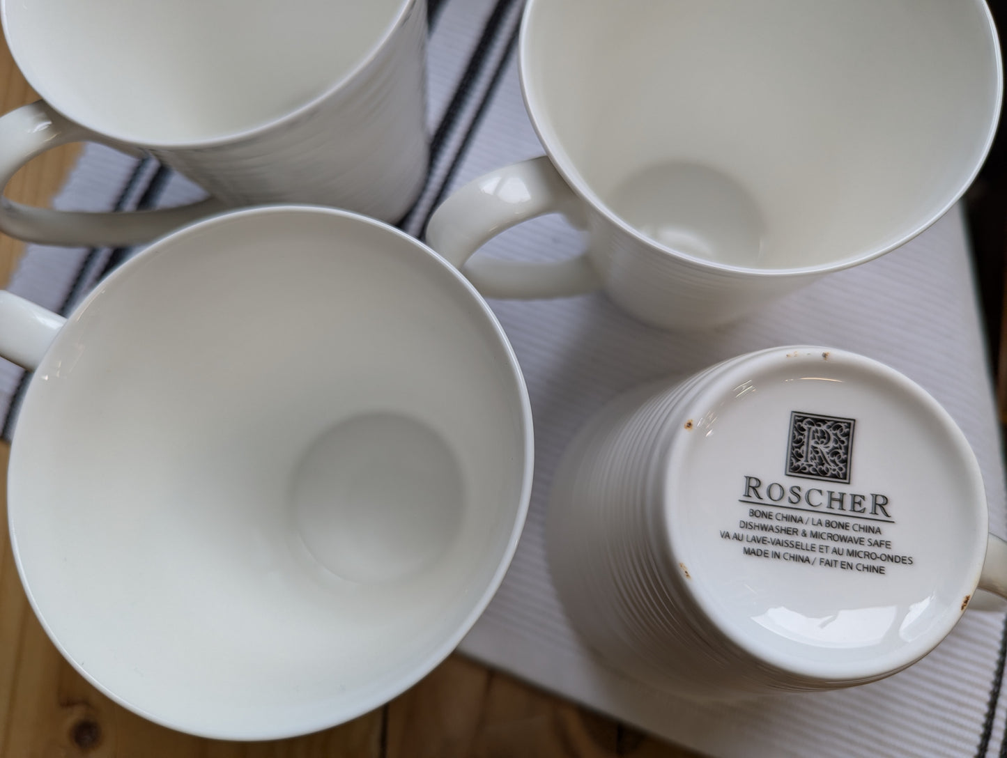 Set of 4 White Textured Coffee Mugs