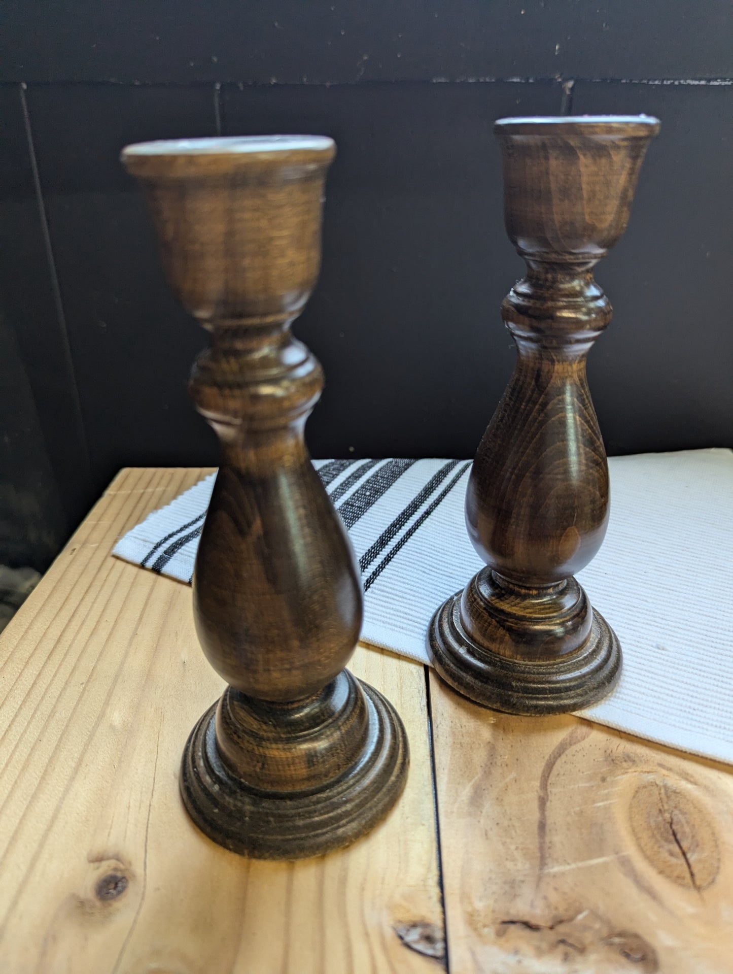 Pair of Wood Candlestick Holders