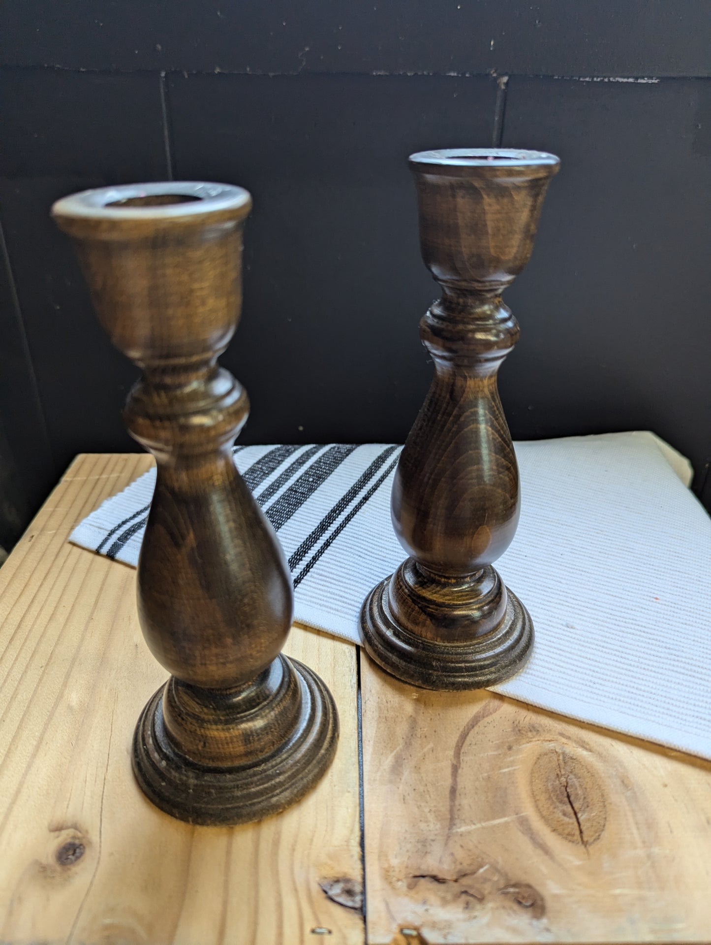 Pair of Wood Candlestick Holders