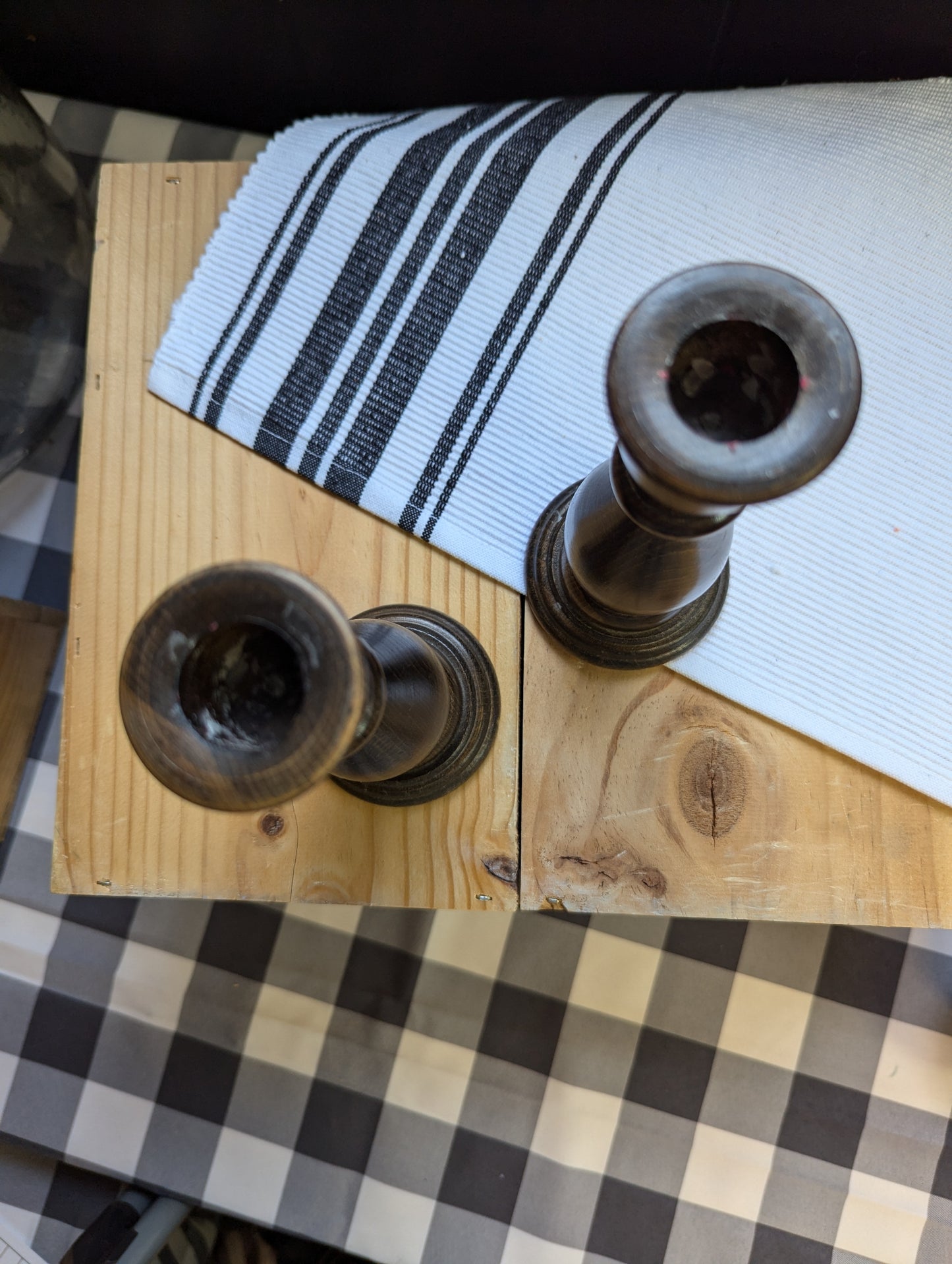 Pair of Wood Candlestick Holders