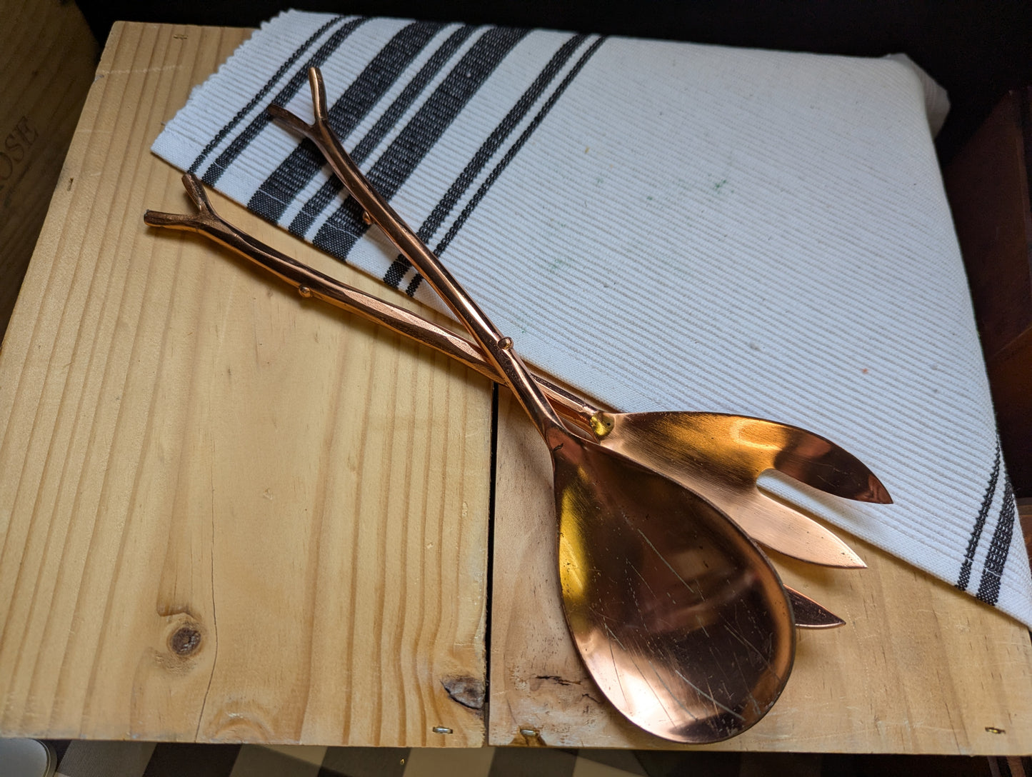 Rose Gold Salad Servers with Twig Styled Handles
