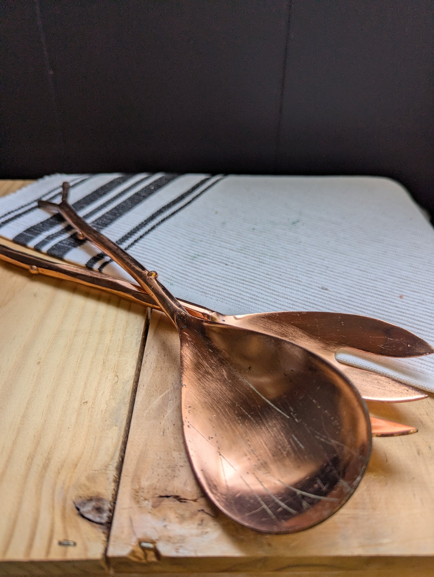 Rose Gold Salad Servers with Twig Styled Handles