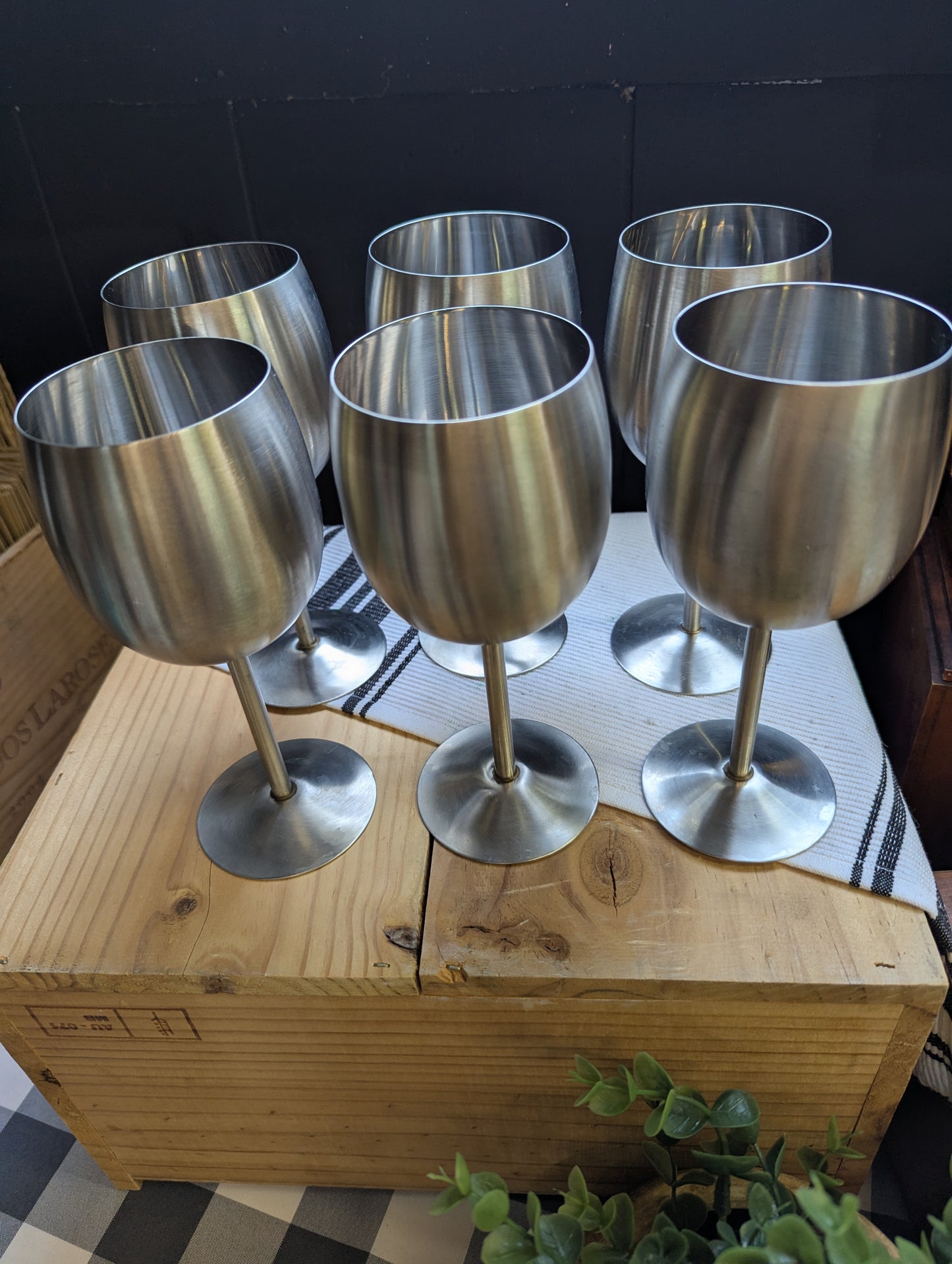 Set of 6 Stainless Steel Wine Goblets