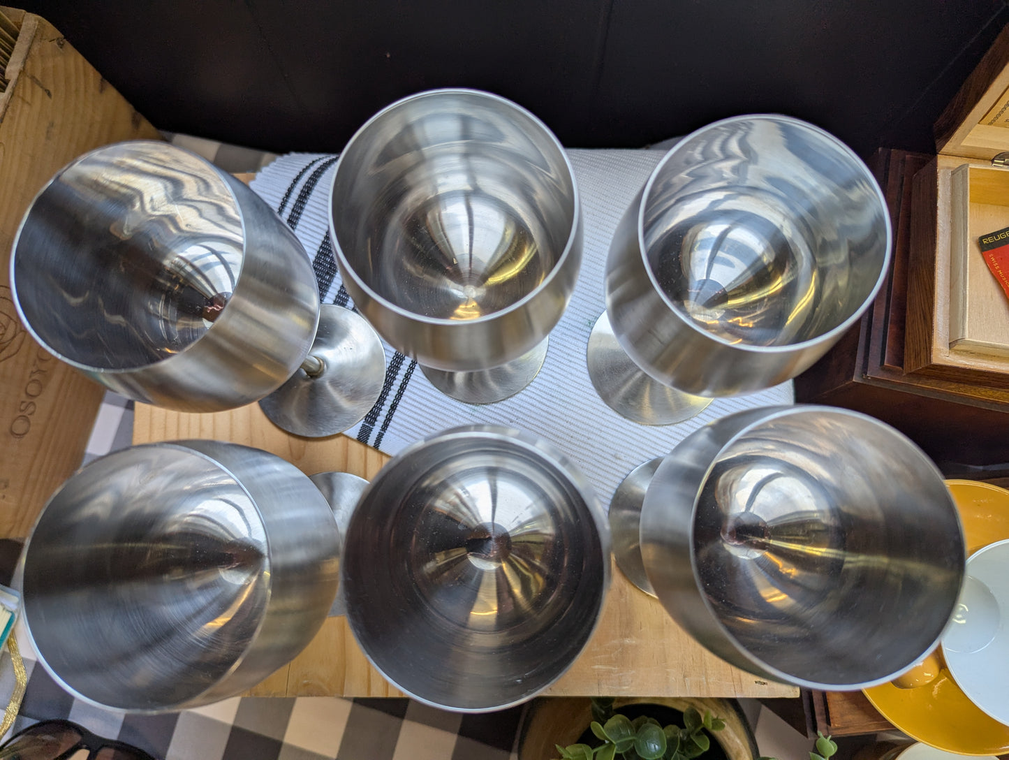 Set of 6 Stainless Steel Wine Goblets