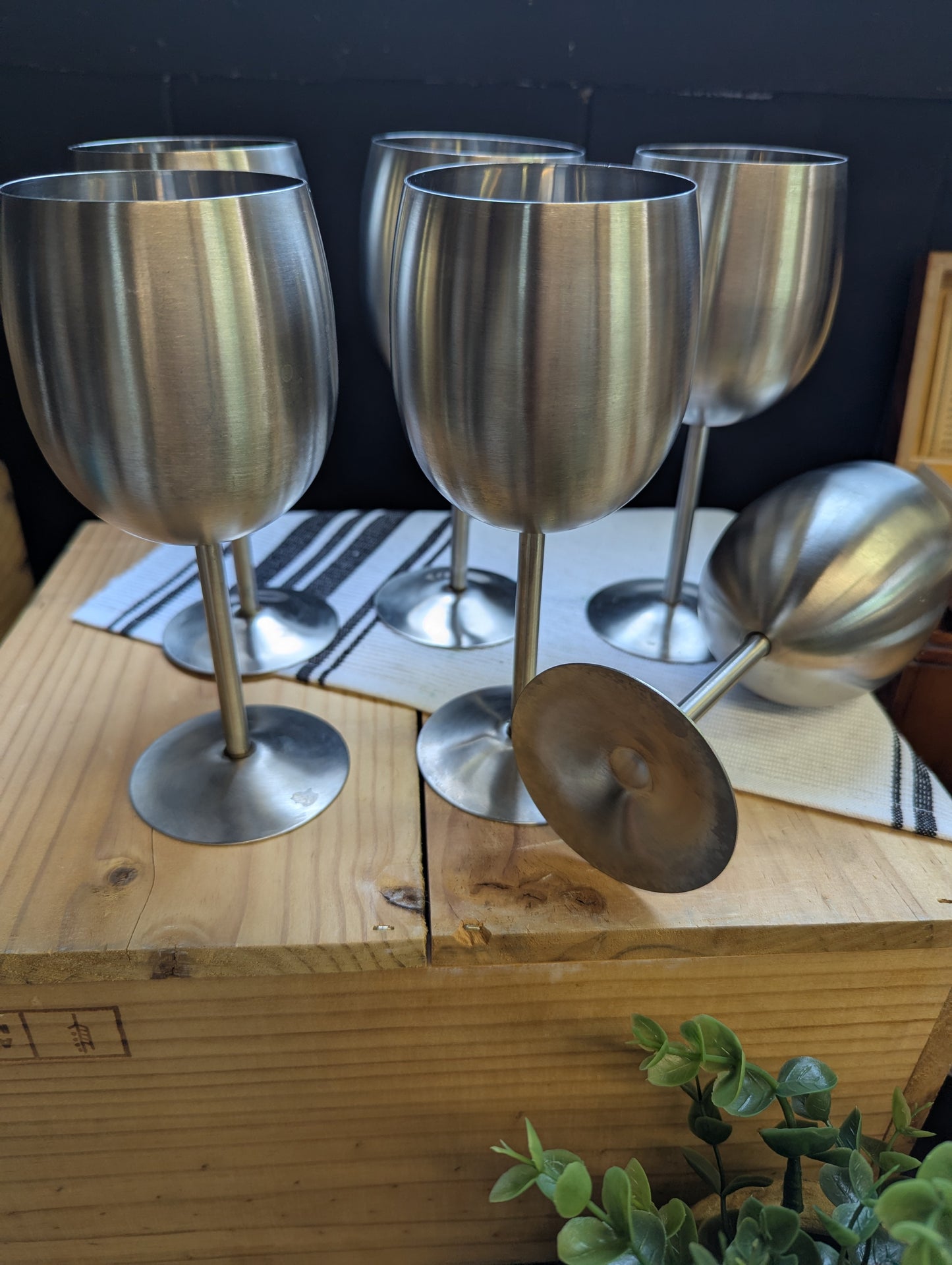 Set of 6 Stainless Steel Wine Goblets