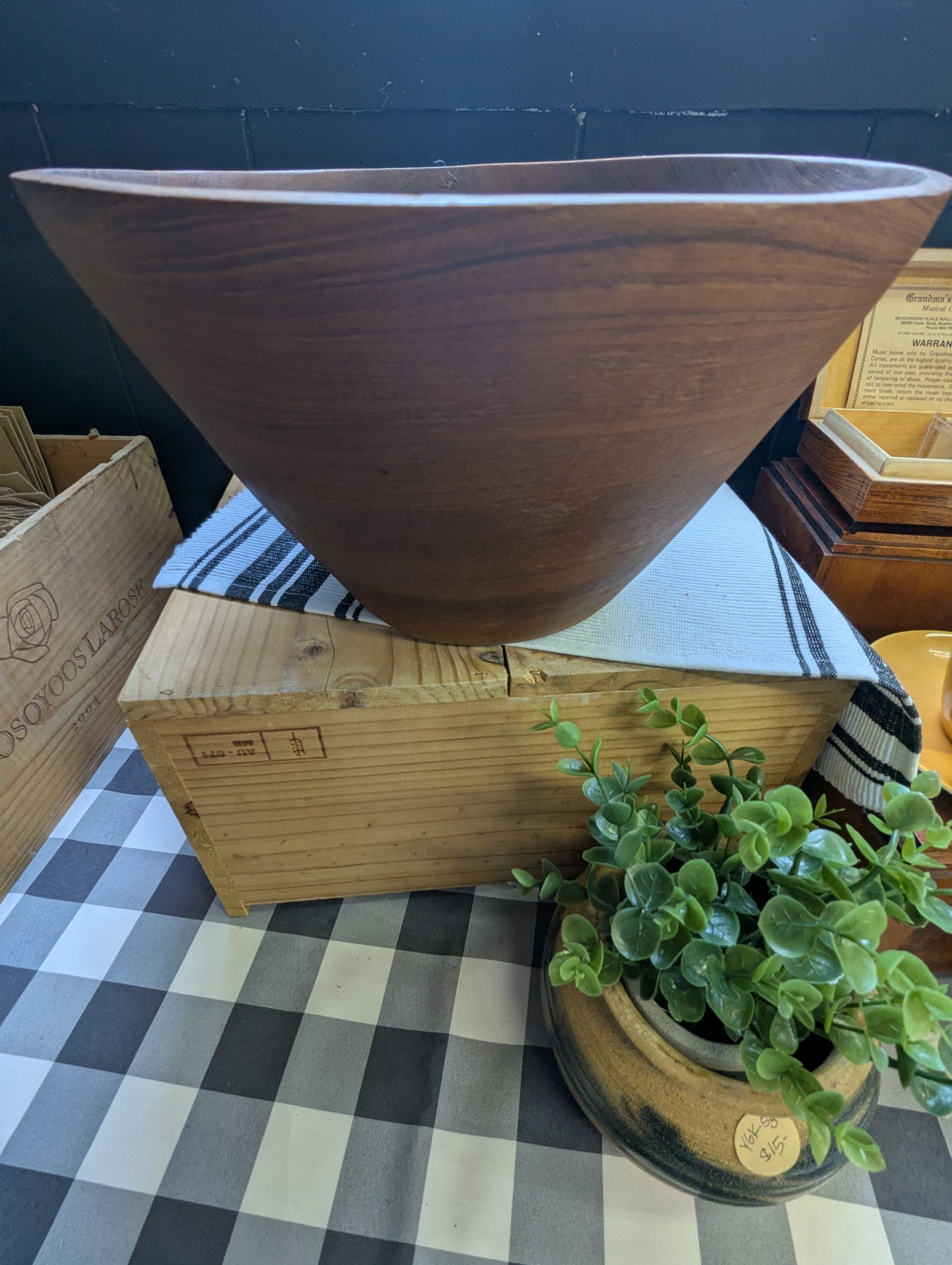 Rustic Teak Salad Bowl With Five Serving Bowls
