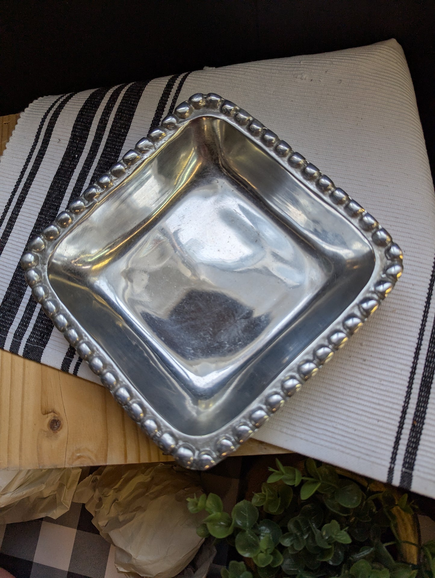 Square Trinket Dish with Hobnail Detail