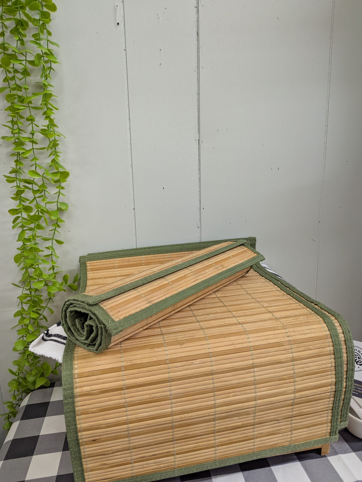 Set of 4 Bamboo Placemats with Sage Green Trim