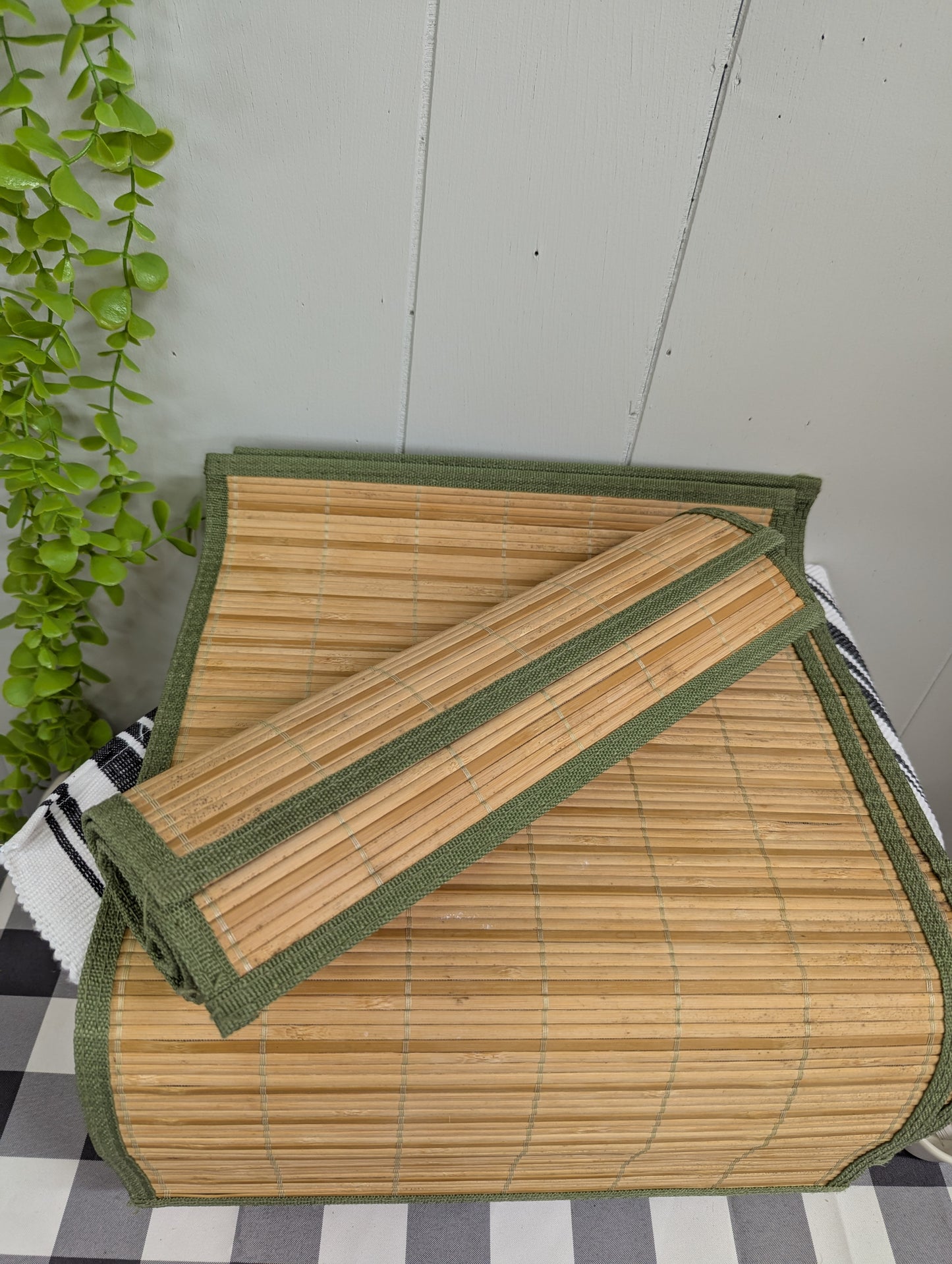 Set of 4 Bamboo Placemats with Sage Green Trim