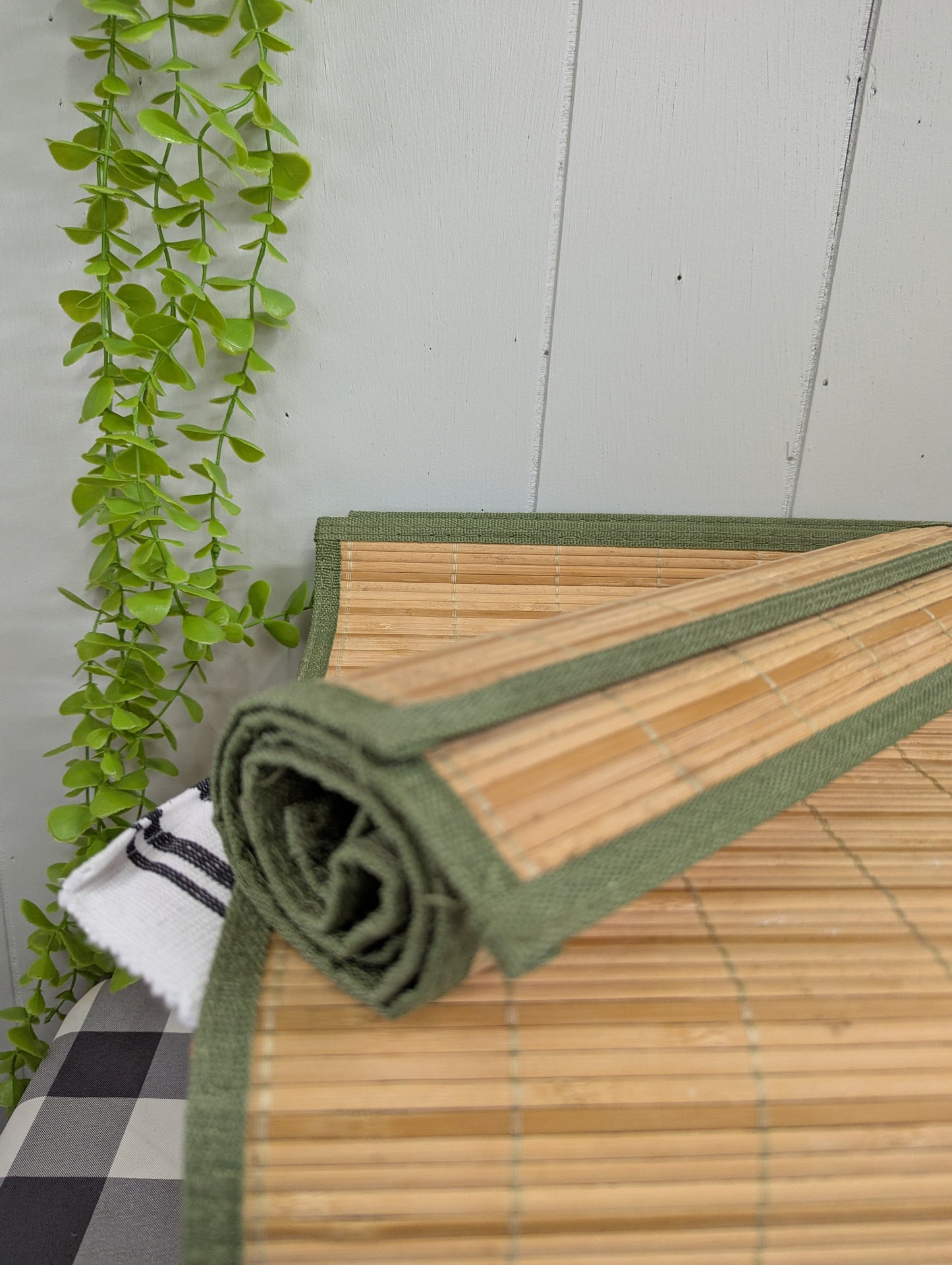 Set of 4 Bamboo Placemats with Sage Green Trim