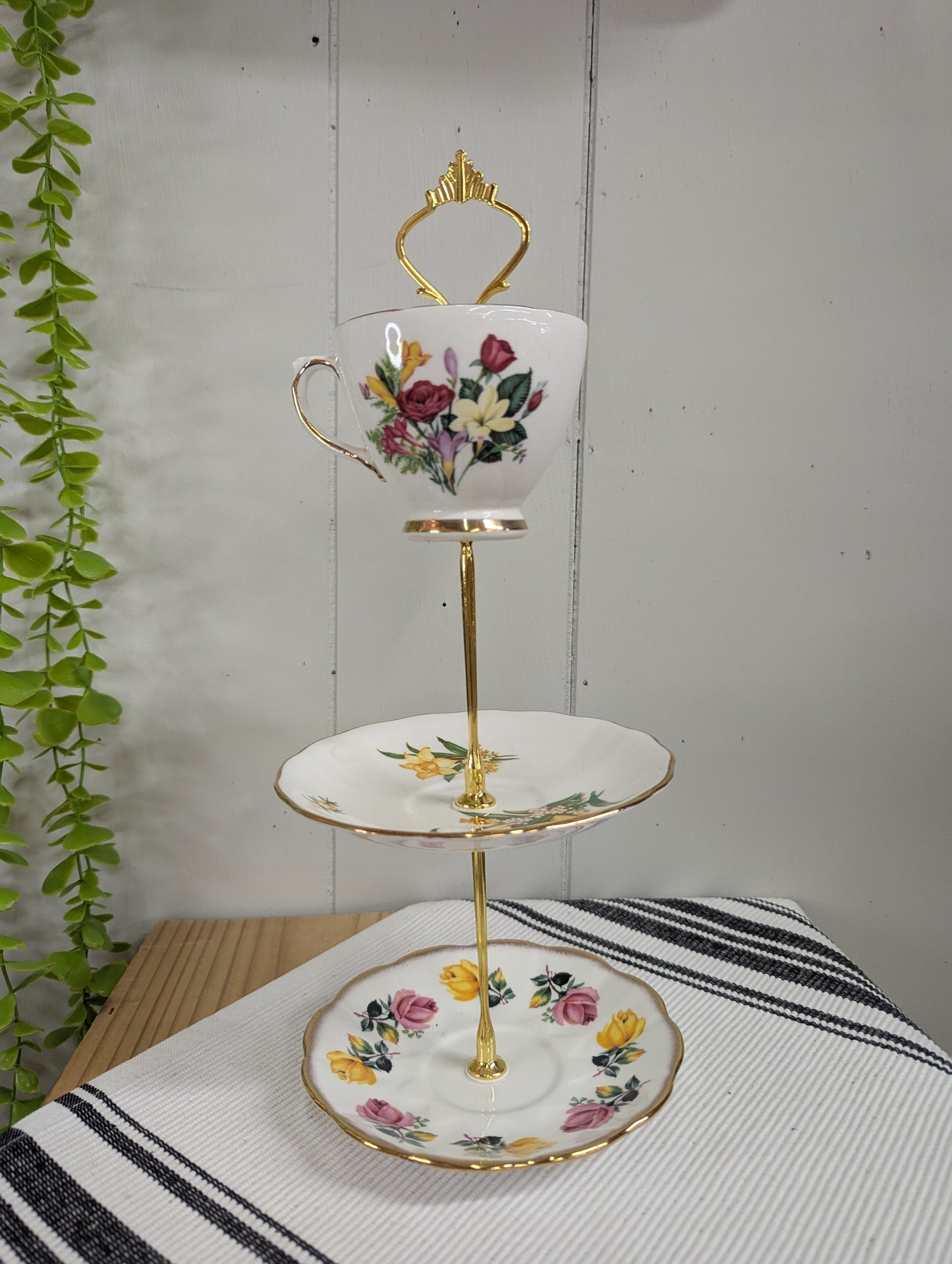 Upcycled Mix and Match Teacup and Saucers Tidbit Tray