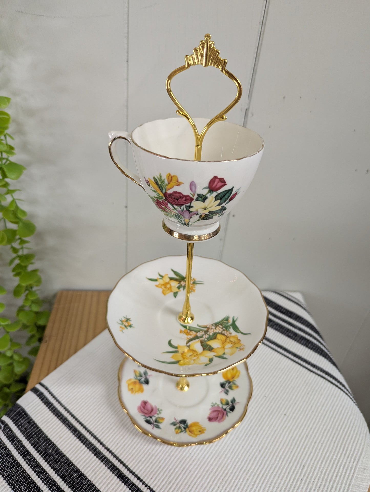 Upcycled Mix and Match Teacup and Saucers Tidbit Tray