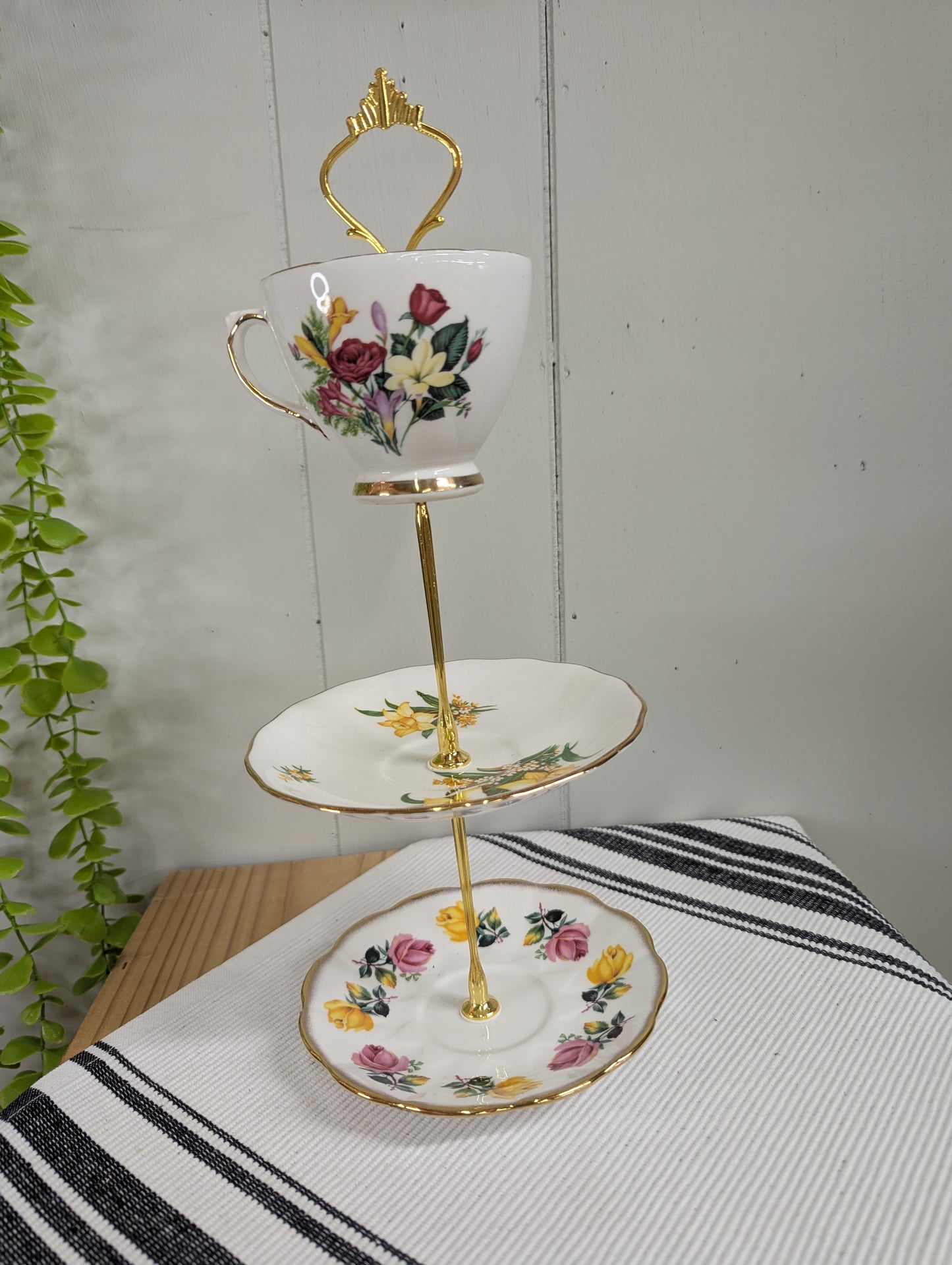 Upcycled Mix and Match Teacup and Saucers Tidbit Tray