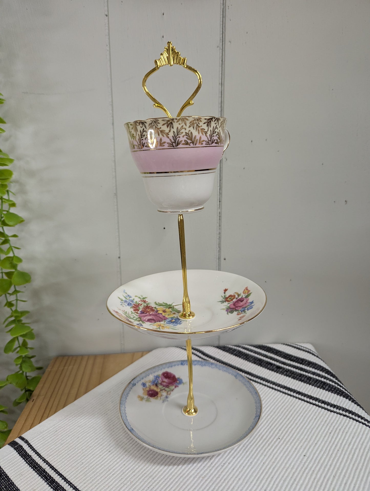 Upcycled Mix and Match Teacup and Saucers Tidbit Tray
