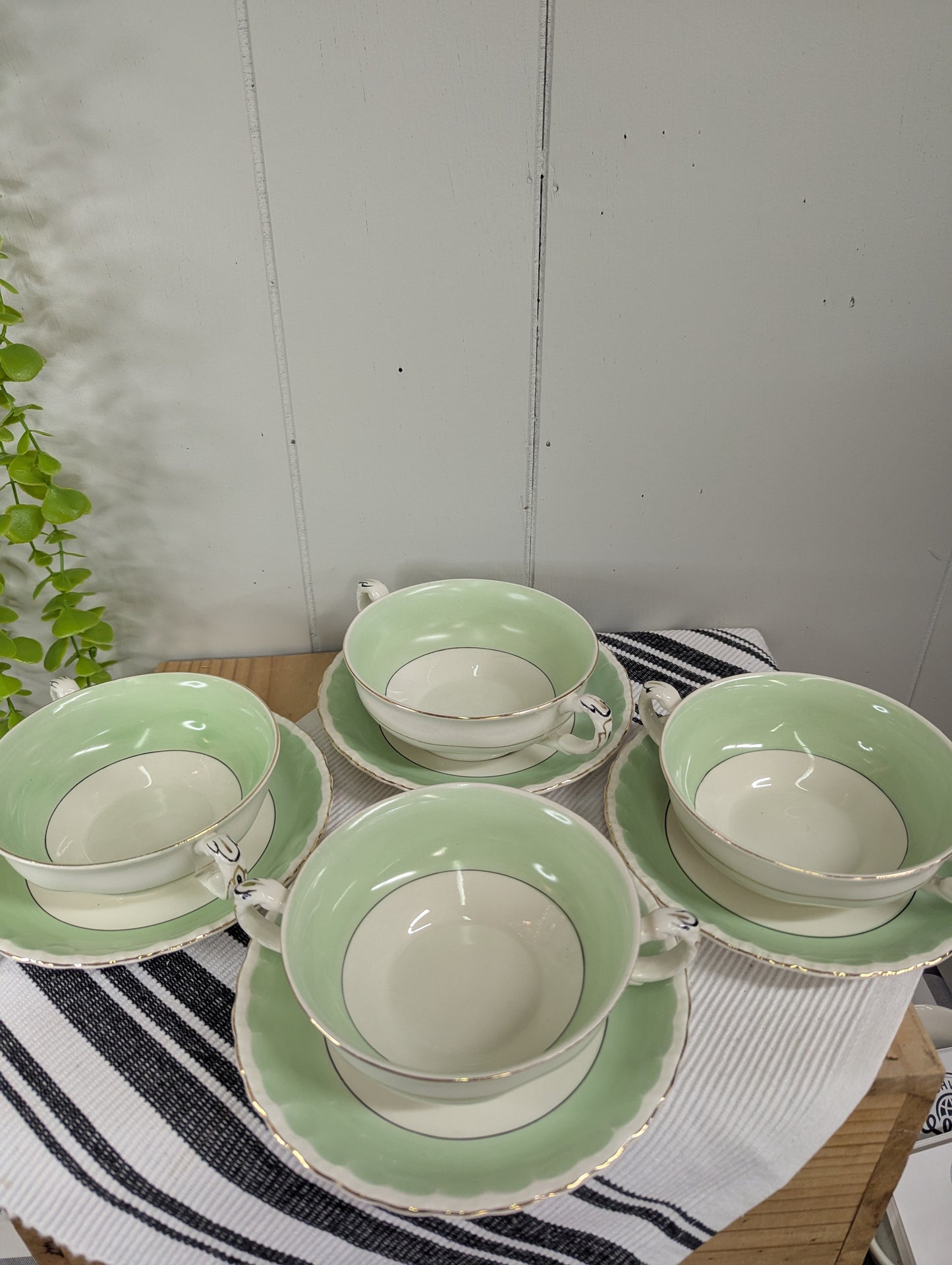 Set of Four Soup Bowls and Saucers