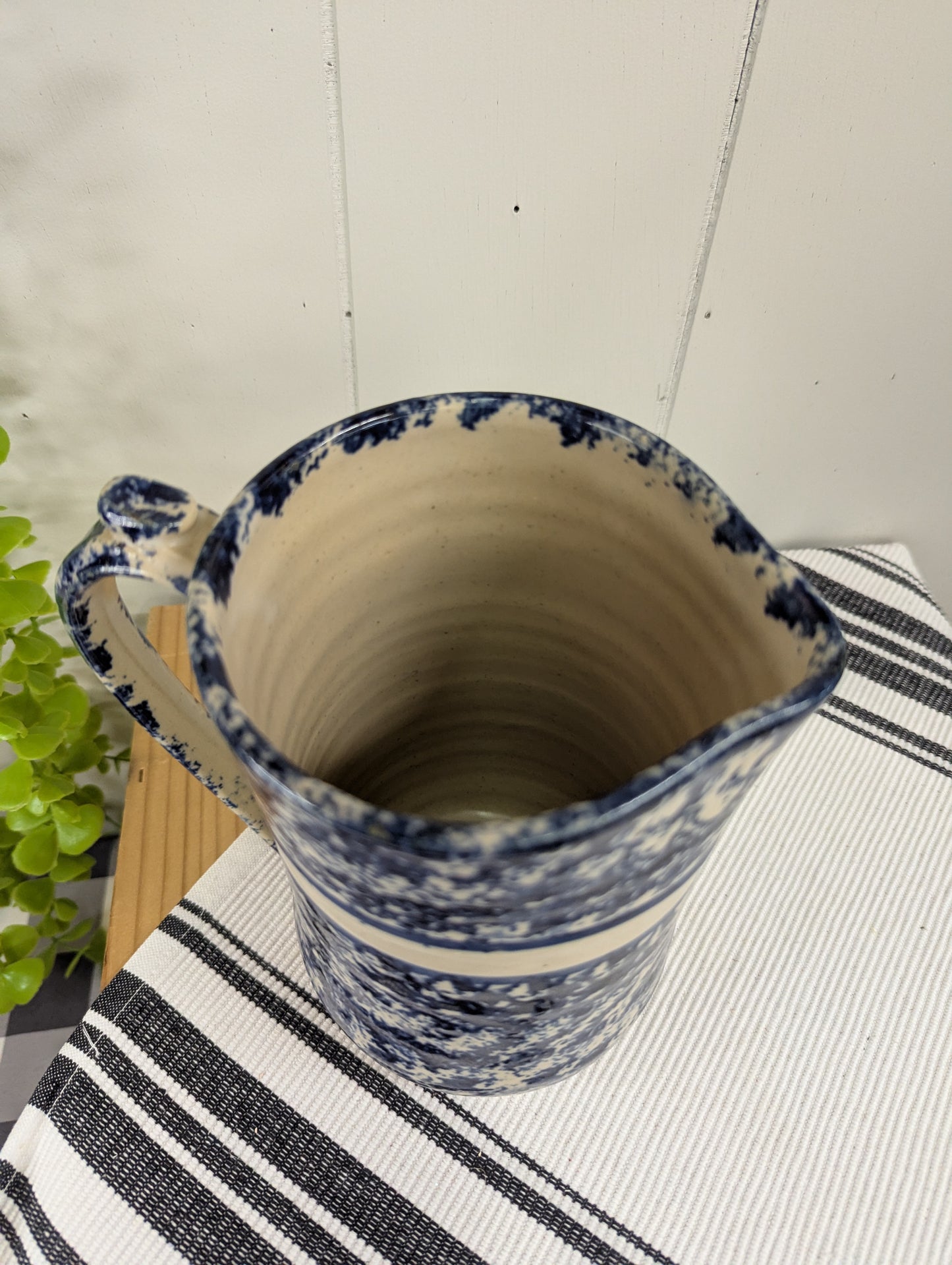 Blue Spongeware Earthen Pitcher