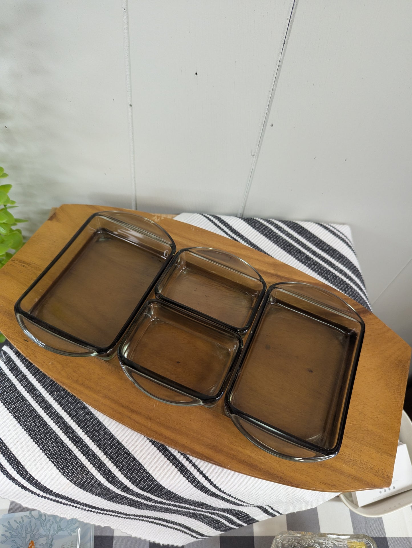 Wood Serving Tray and Four Relish Dishes
