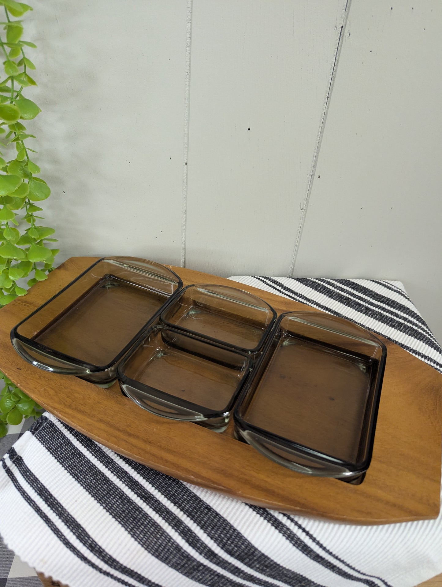 Wood Serving Tray and Four Relish Dishes