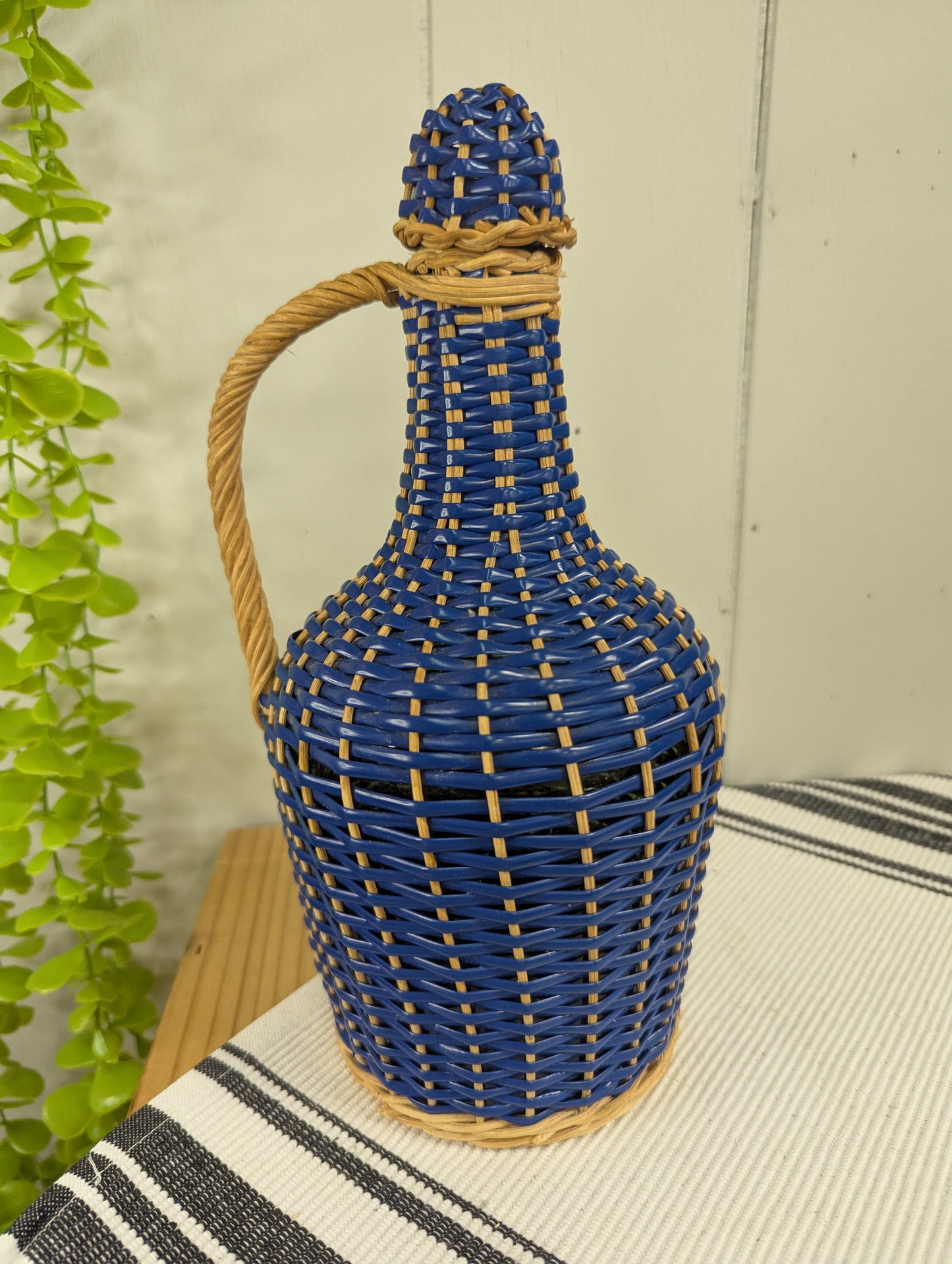 Blue Wicker Wrapped Bottle