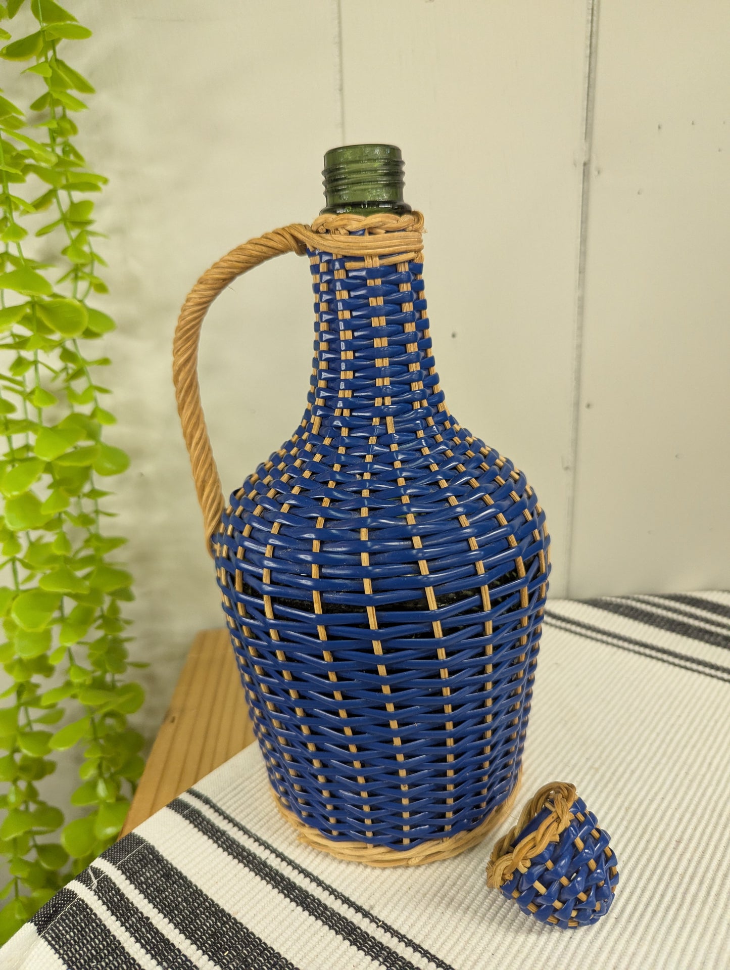 Blue Wicker Wrapped Bottle