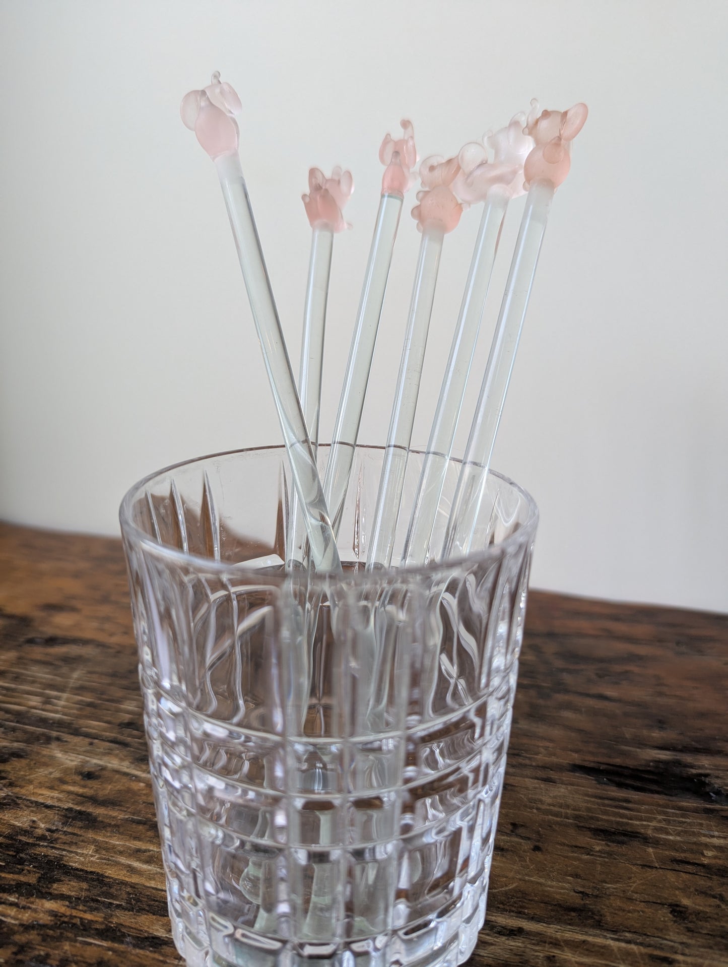 Elephant Topped Glass Swizzle Sticks