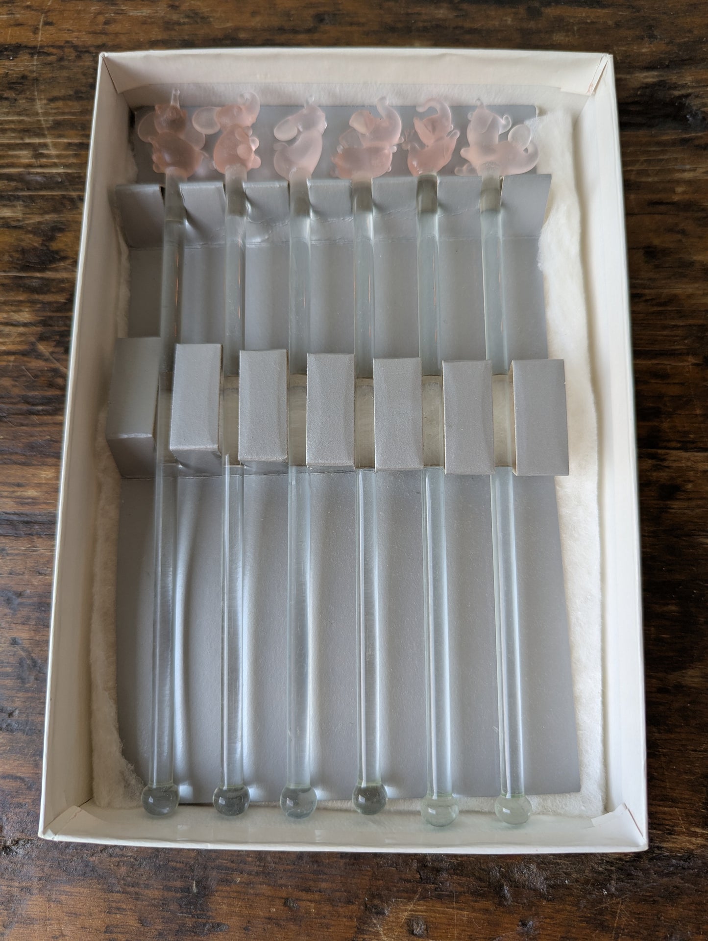 Elephant Topped Glass Swizzle Sticks