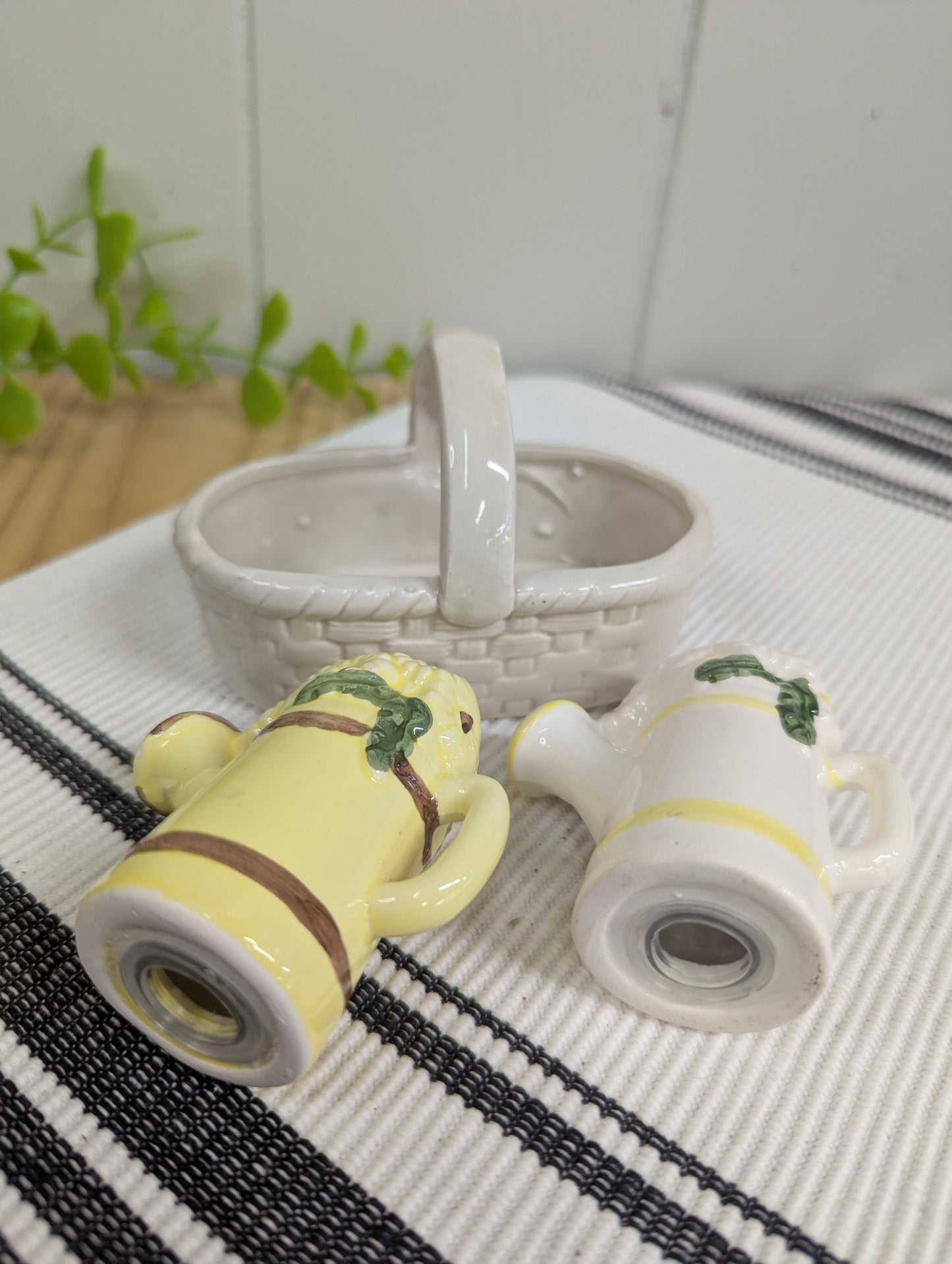 Watering Cans in Basket Salt and Pepper Shakers