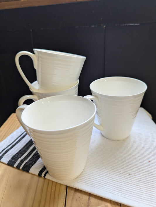 Set of 4 White Textured Coffee Mugs