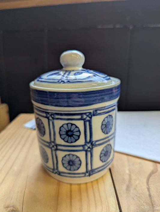 Lidded Jar with Blue Daisies