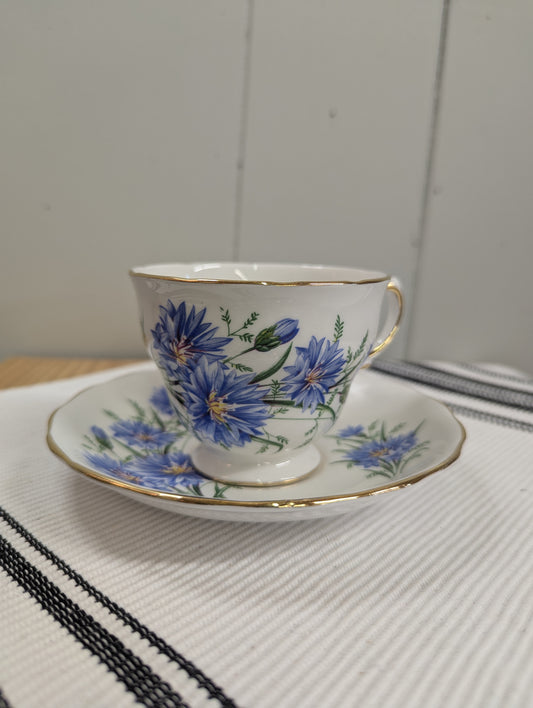 Royal Vale Bachelor Button Teacup and Saucer