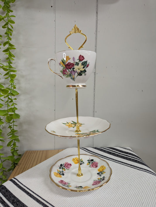 Upcycled Mix and Match Teacup and Saucers Tidbit Tray