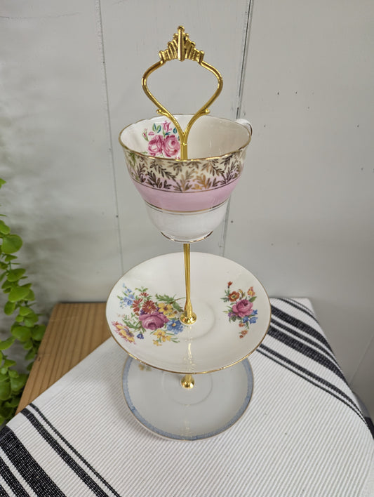 Upcycled Mix and Match Teacup and Saucers Tidbit Tray