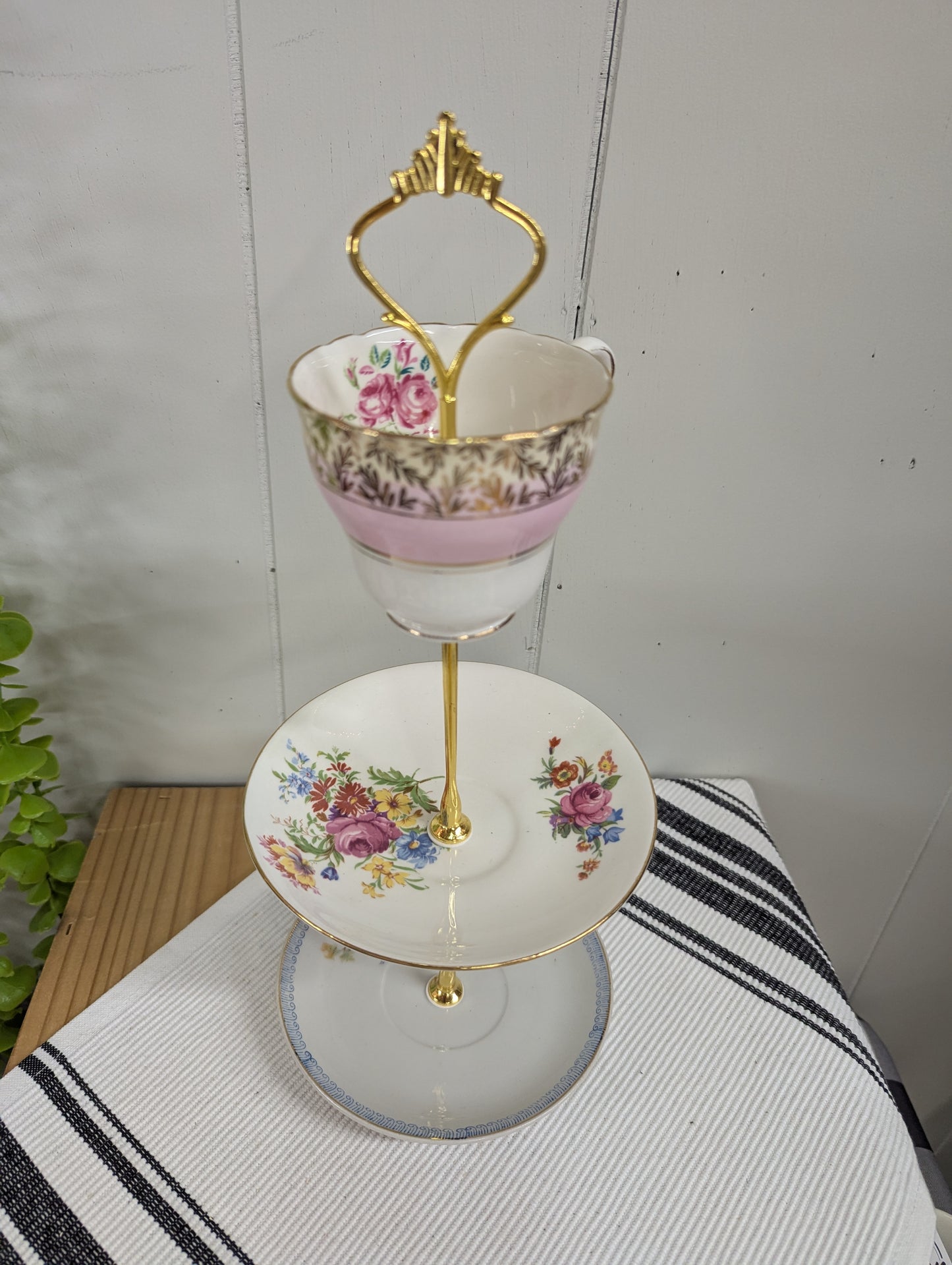 Upcycled Mix and Match Teacup and Saucers Tidbit Tray