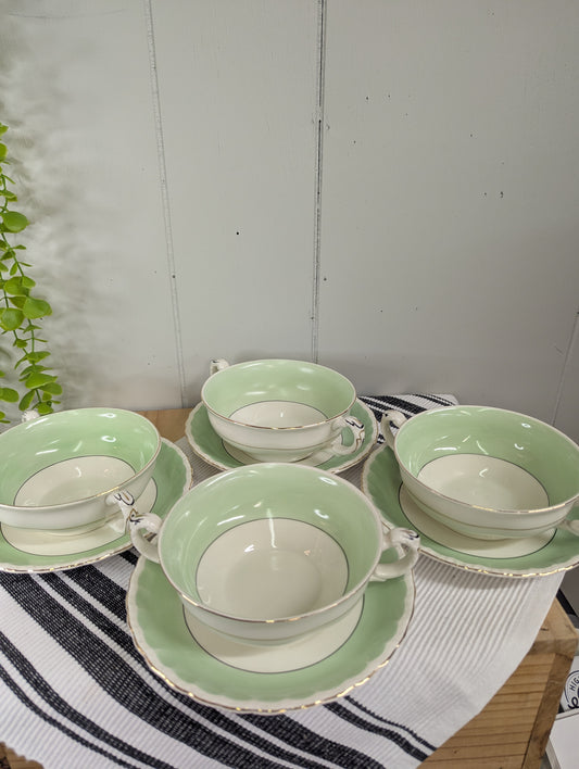 Set of Four Soup Bowls and Saucers