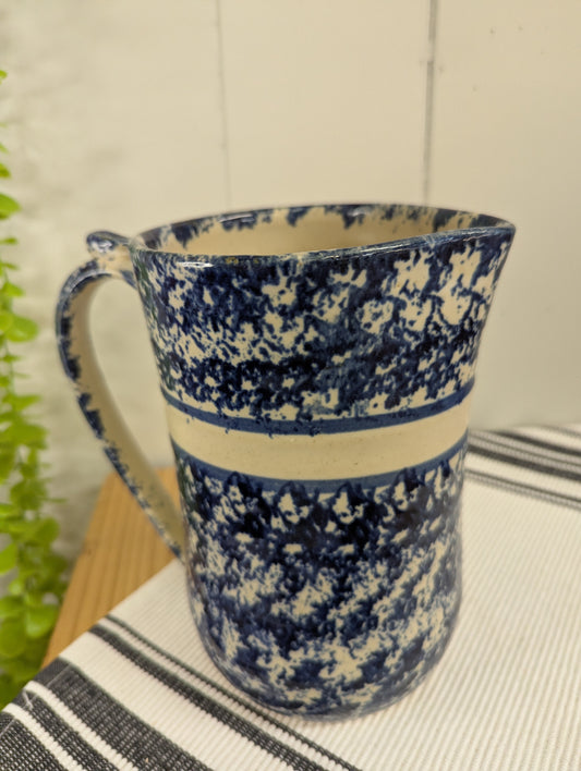 Blue Spongeware Earthen Pitcher