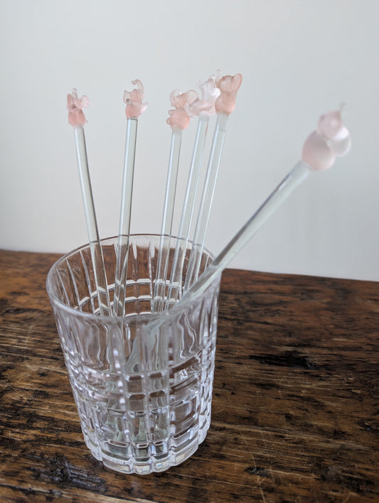 Elephant Topped Glass Swizzle Sticks