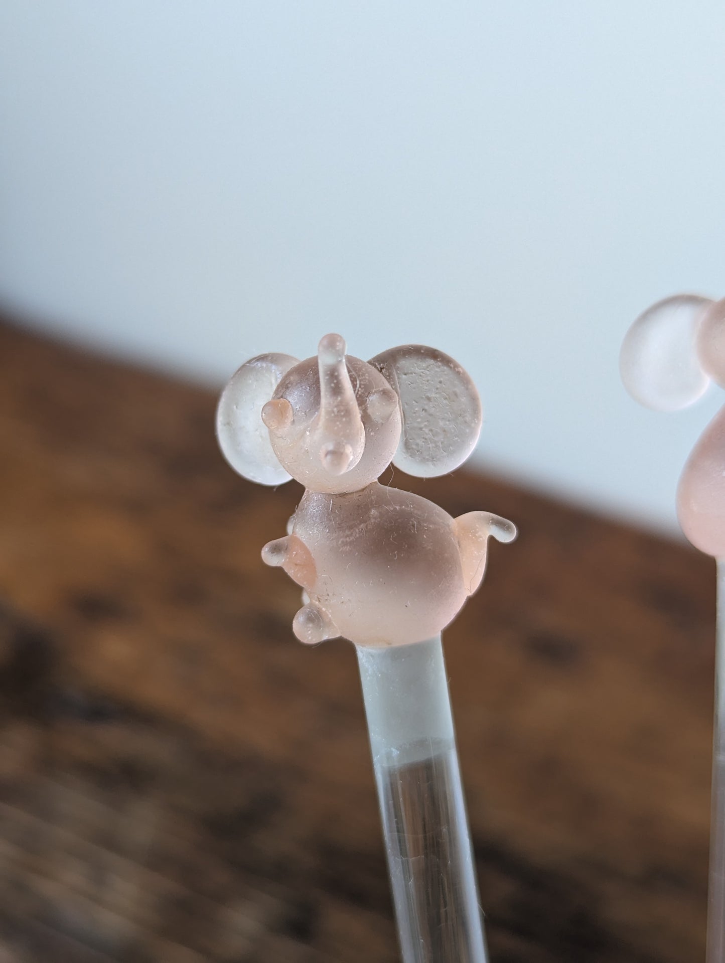 Elephant Topped Glass Swizzle Sticks