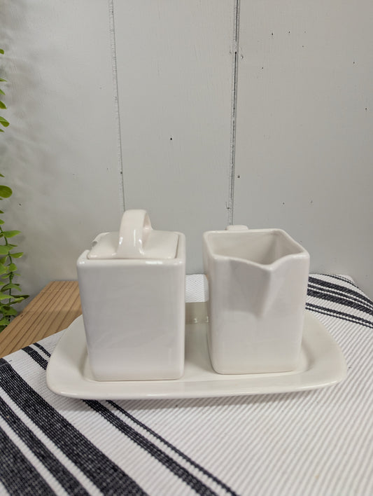 Cream and Lidded Sugar Set with Tray