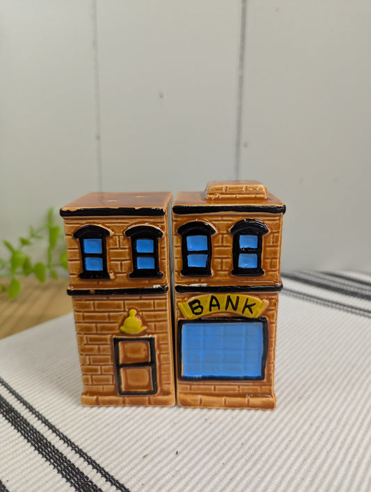 Western Style Police and Bank Building Salt and Pepper Shakers